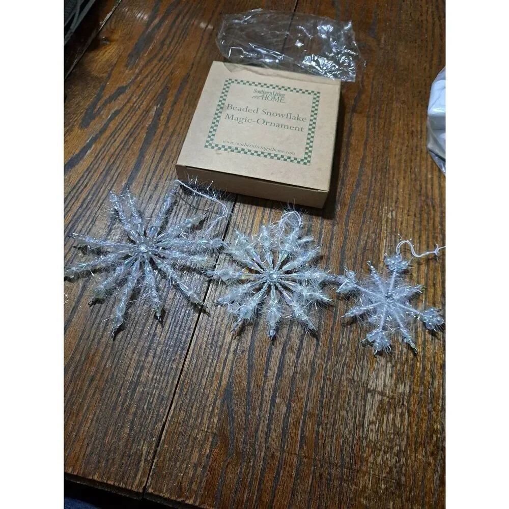 New Southern Living Home Bead Snowflake Magic Ornament Embellish Iridescent Whit